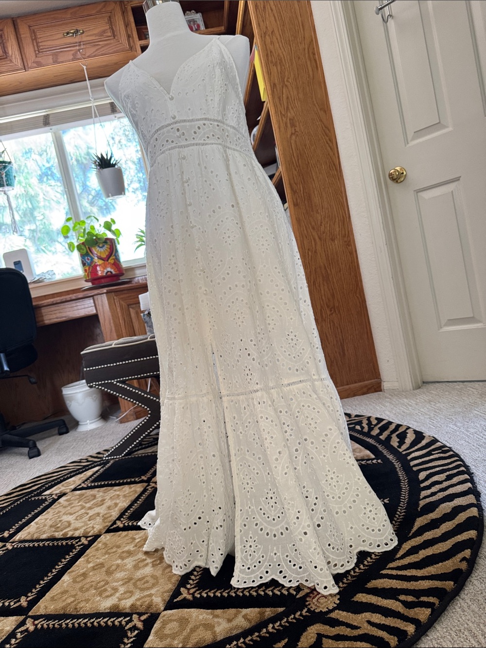 Simplee Apparel White Eyelet Maxi Dress with V-Neck